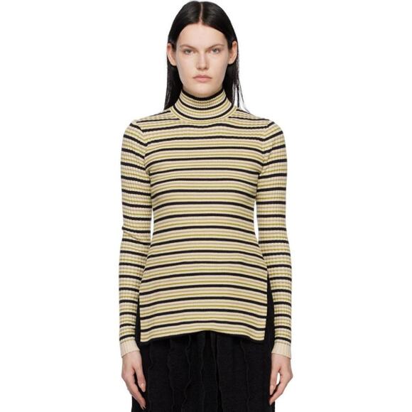 Proenza Schouler Rib Knit Striped Turtleneck Sweater Silk Cotton Y2K Style Top